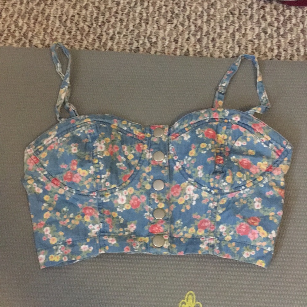Flower print button up crop top